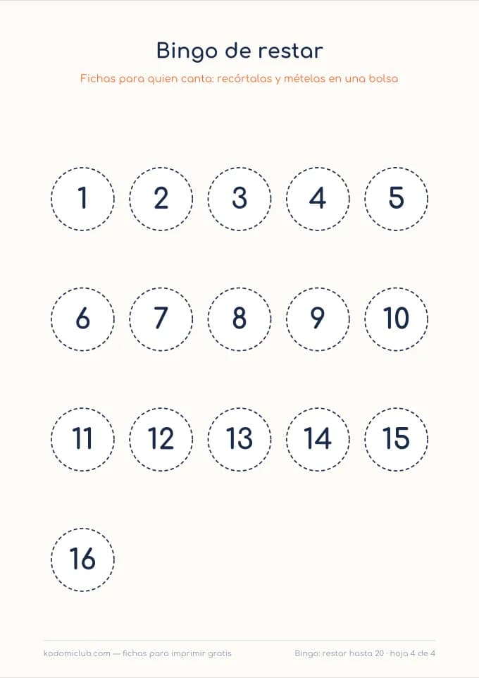 Bingo de restar, hoja 4