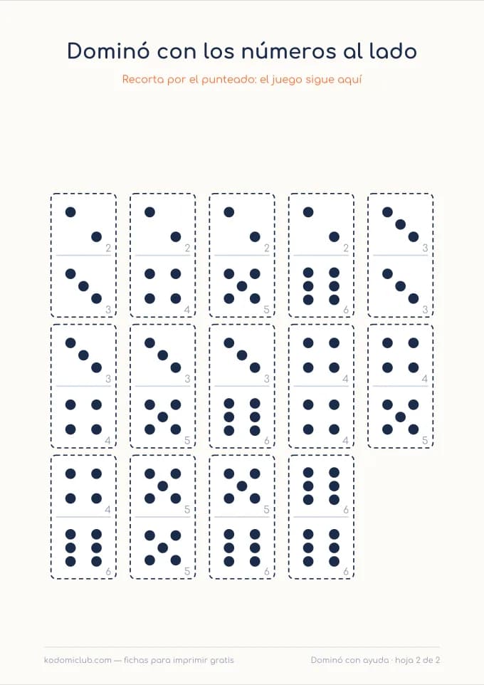 Dominó con los números al lado, hoja 2