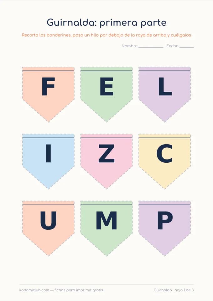La guirnalda de letras. Ficha para imprimir, 4–9 años