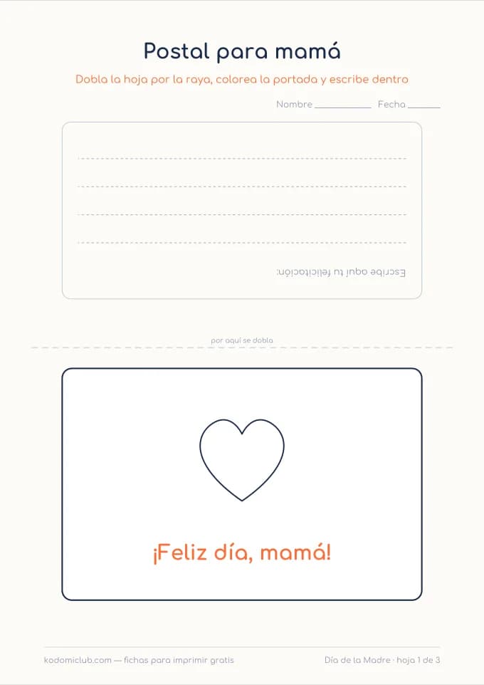 La postal del Día de la Madre. Ficha para imprimir, 4–10 años