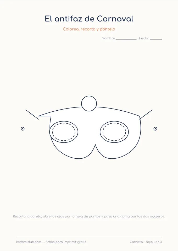 Las caretas de Carnaval. Ficha para imprimir, 3–9 años