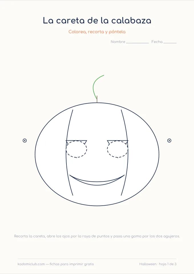 Las caretas de Halloween. Ficha para imprimir, 4–8 años