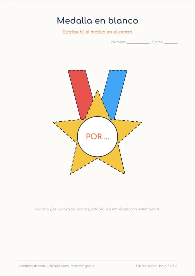 Las medallas de fin de curso, hoja 3