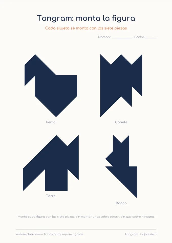 Tangram: objetos y figuras, hoja 2