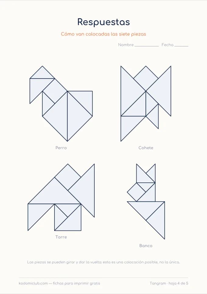 Tangram: objetos y figuras, hoja 4