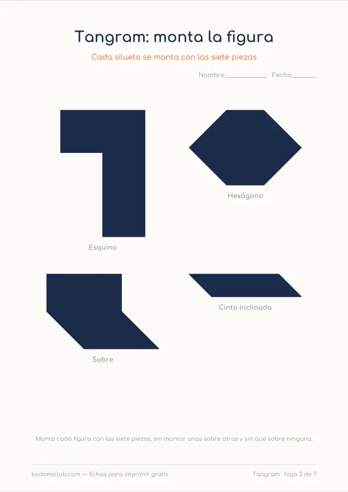 Tangram de siluetas difíciles, hoja 3