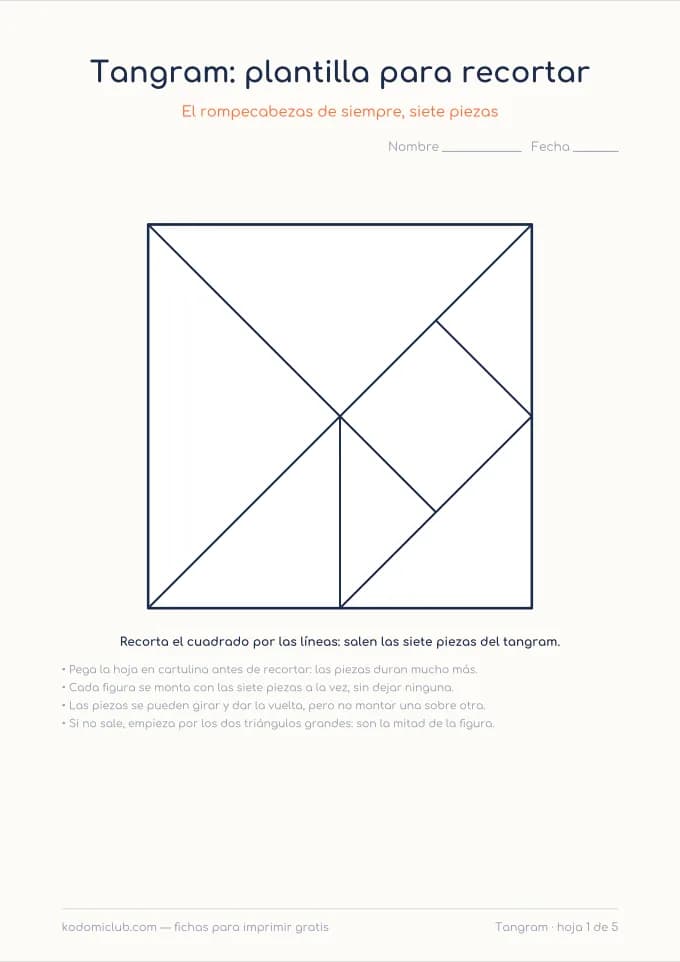 Tangram: monta la figura. Ficha para imprimir, 6–9 años