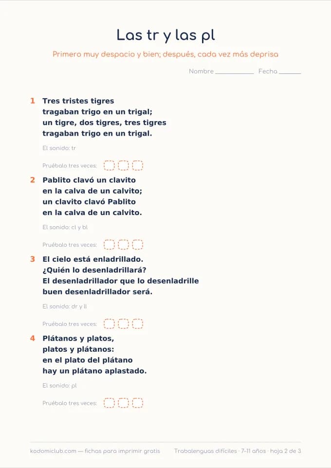 Trabalenguas difíciles, hoja 2