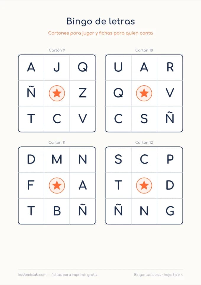 Bingo de letras, hoja 3