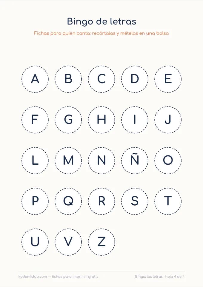 Bingo de letras, hoja 4