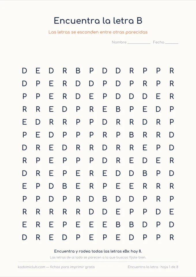 Busca la letra. Ficha para imprimir, 4–6 años