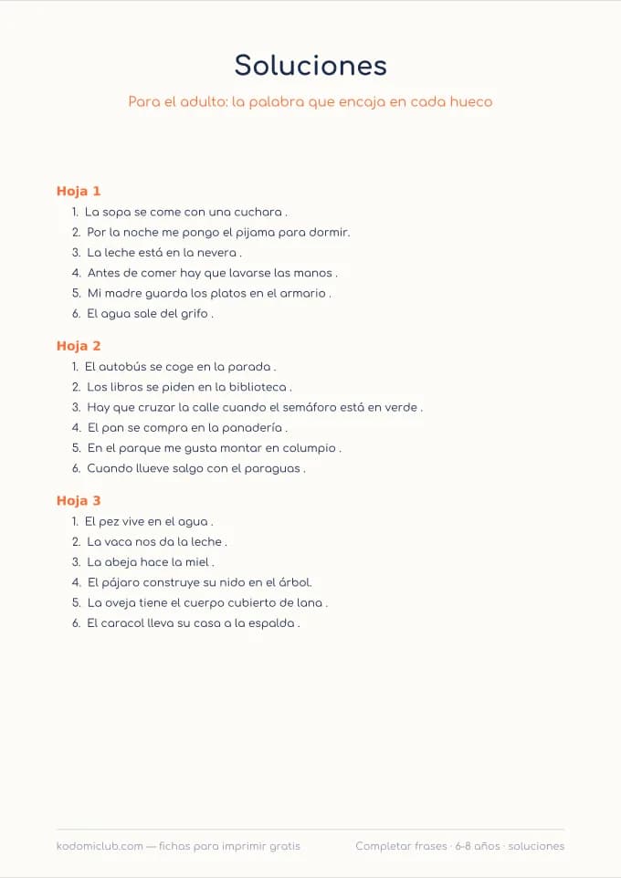 Completar frases, hoja 4