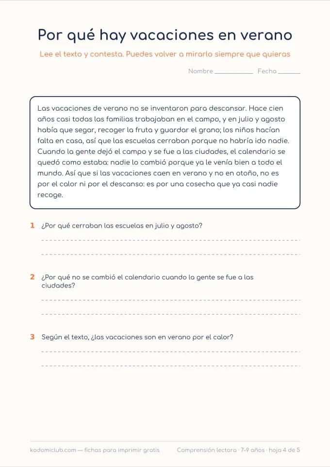 Comprensión: el colegio, hoja 4