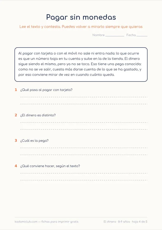 Leer sobre el dinero, hoja 4