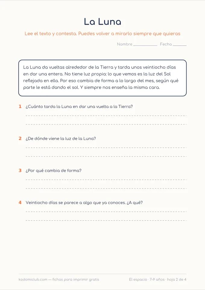 Leer sobre el espacio, hoja 2