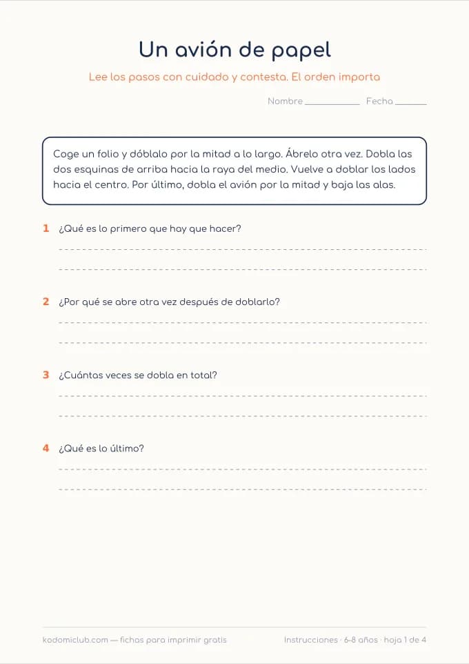 Leer instrucciones. Ficha para imprimir, 6–8 años
