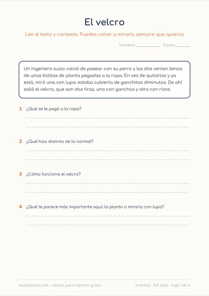 Leer sobre inventos. Ficha para imprimir, 8–9 años