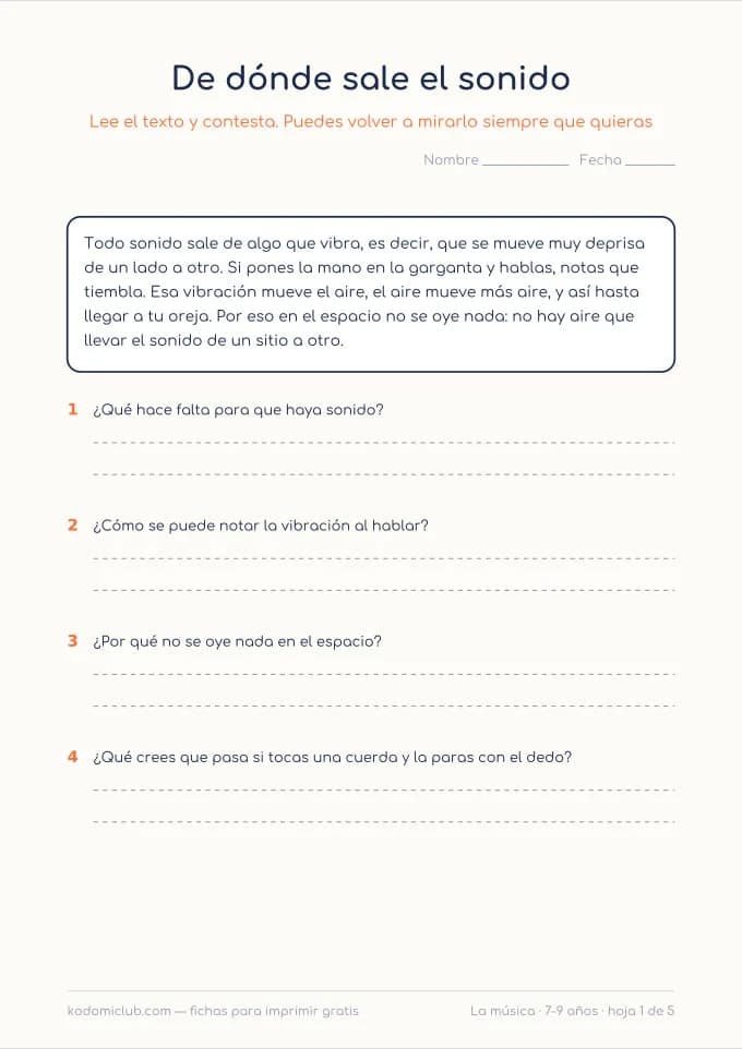 Leer sobre la música. Ficha para imprimir, 7–9 años