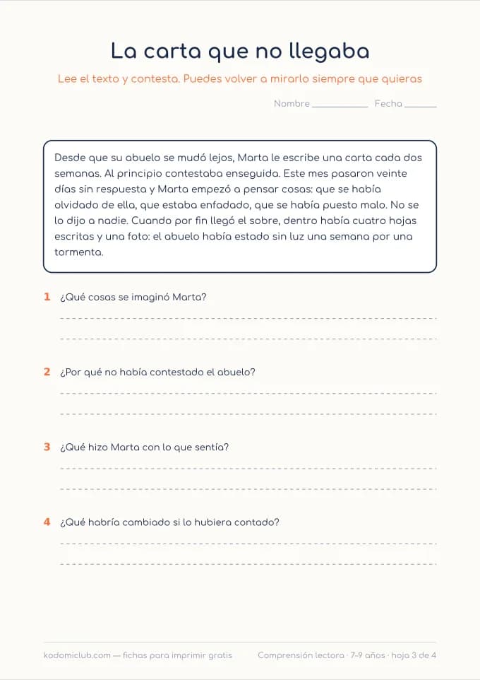 Comprensión: lo que se siente, hoja 3