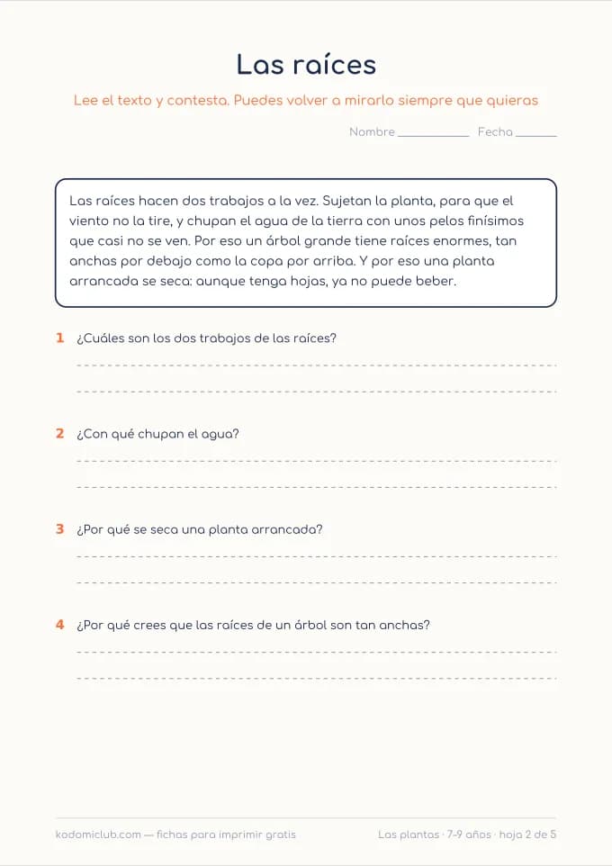 Leer sobre las plantas, hoja 2