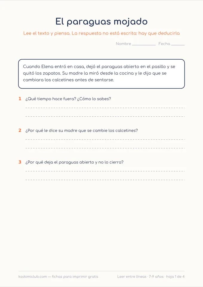 Leer entre líneas. Ficha para imprimir, 7–9 años