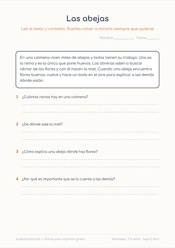 Leer sobre animales, hoja 2
