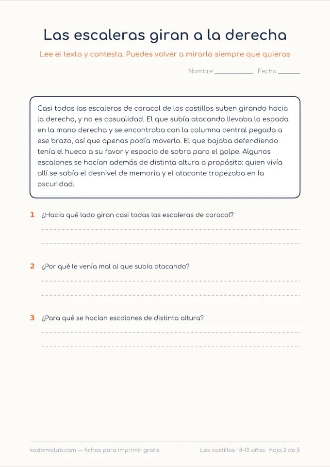 Comprensión: los castillos, hoja 2