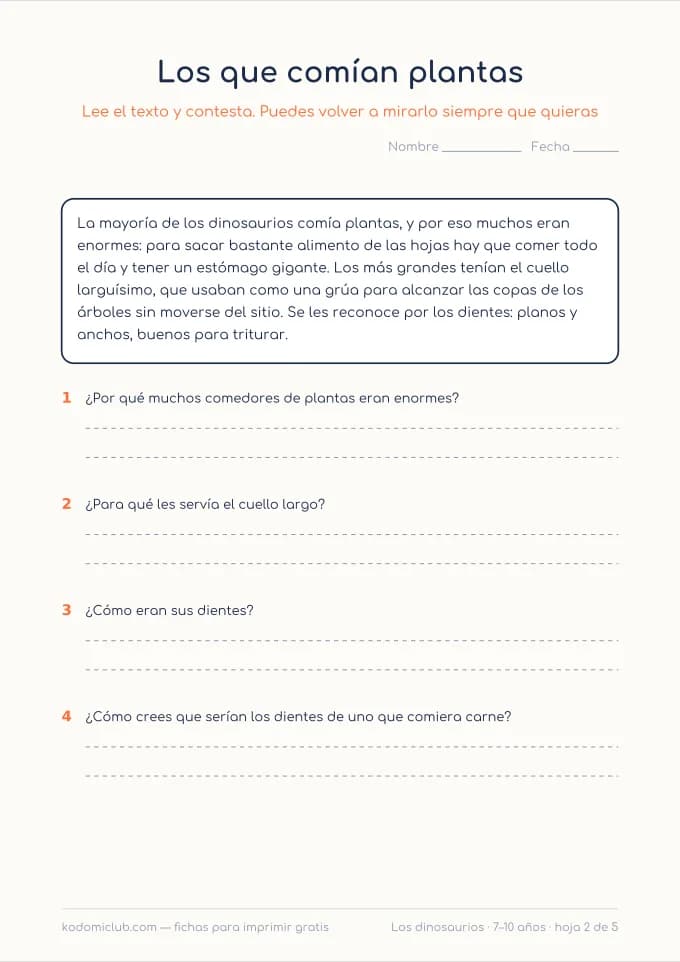 Leer sobre los dinosaurios, hoja 2