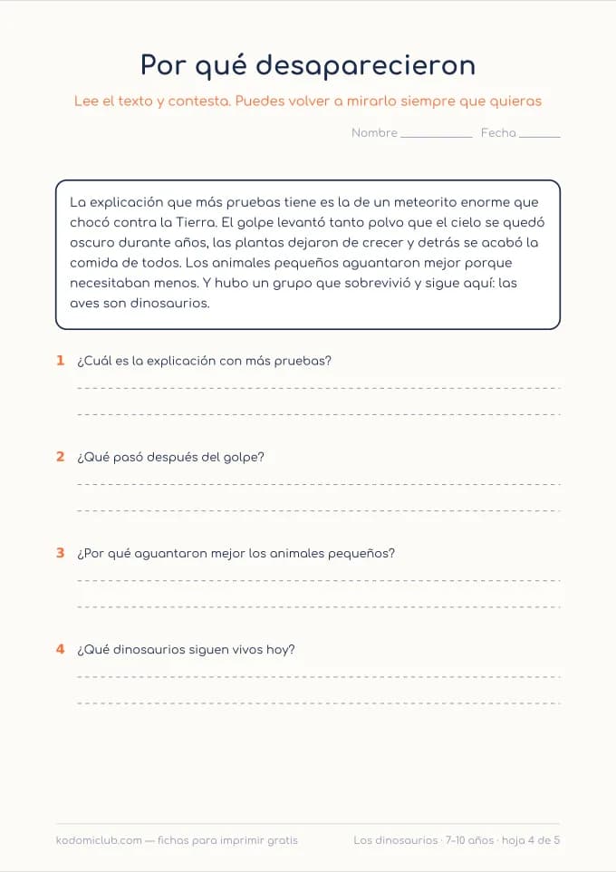 Leer sobre los dinosaurios, hoja 4