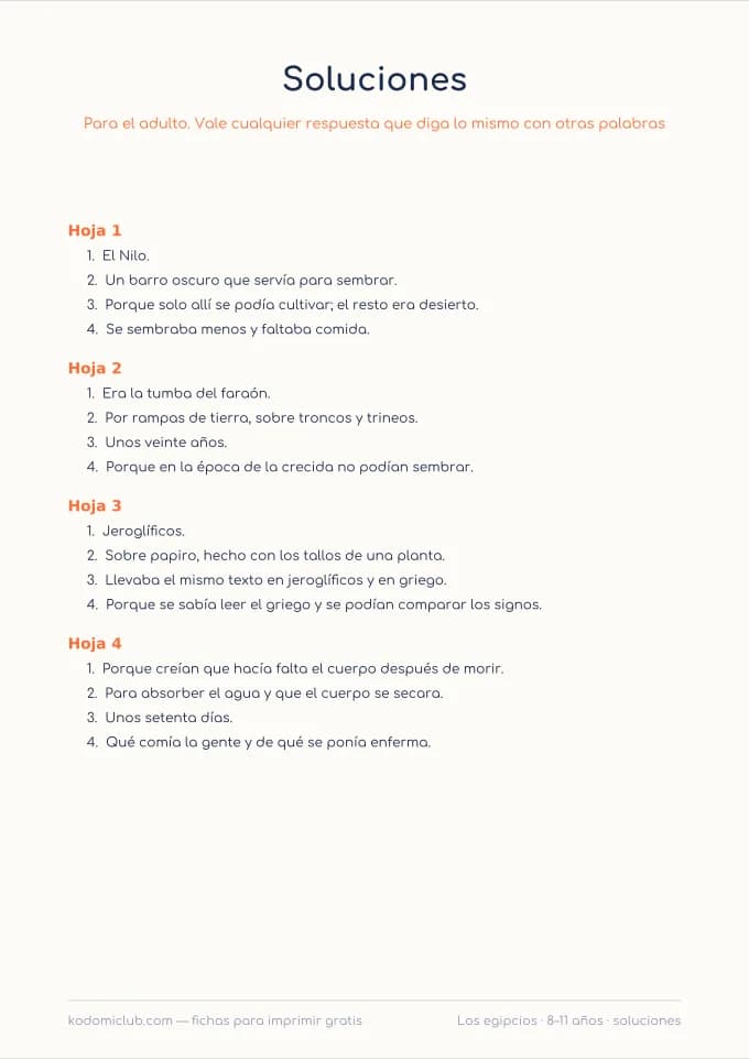 Comprensión lectora: los egipcios, hoja 5