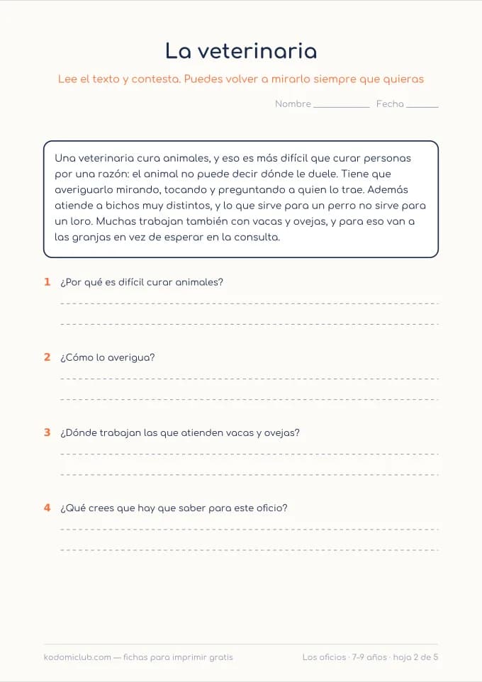 Leer sobre los oficios, hoja 2