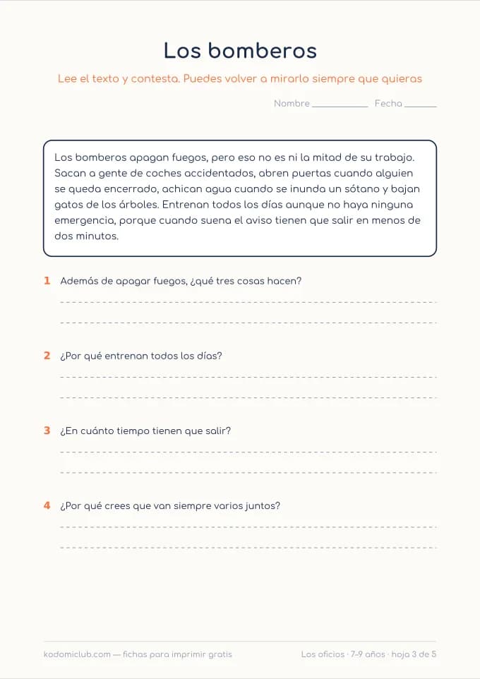 Leer sobre los oficios, hoja 3