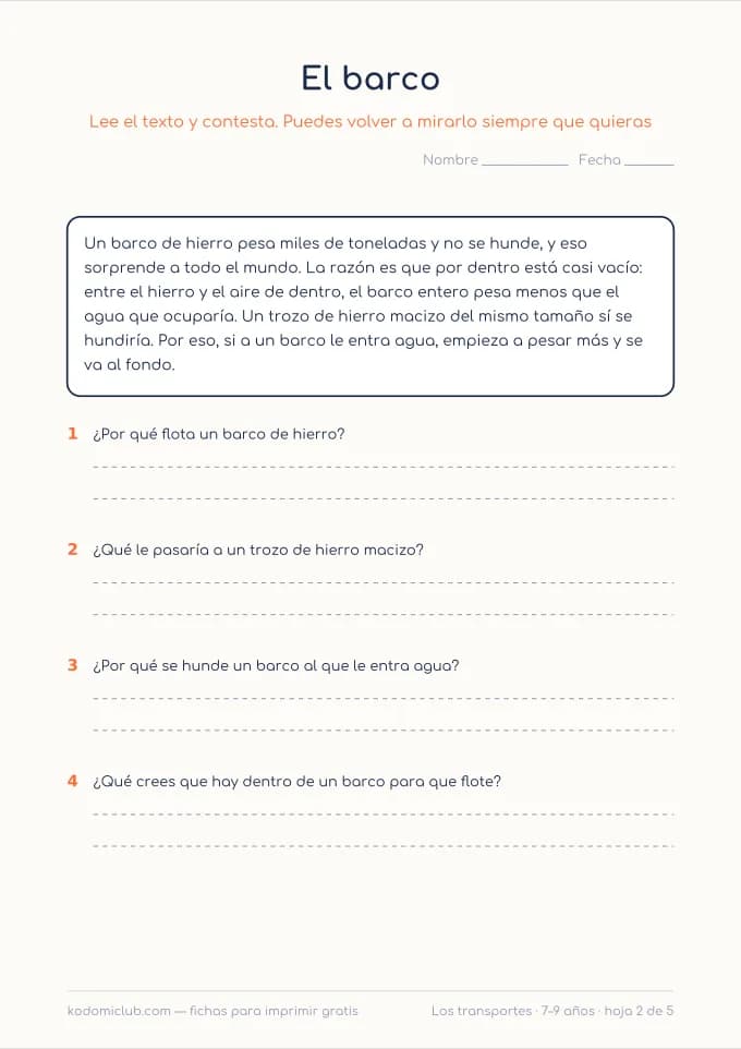 Leer sobre los transportes, hoja 2