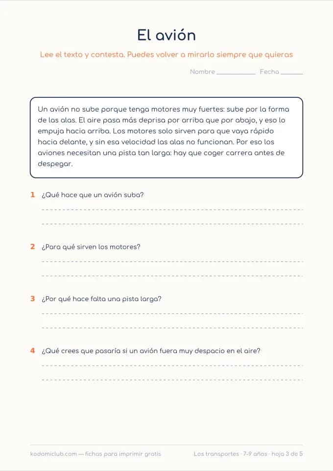 Leer sobre los transportes, hoja 3