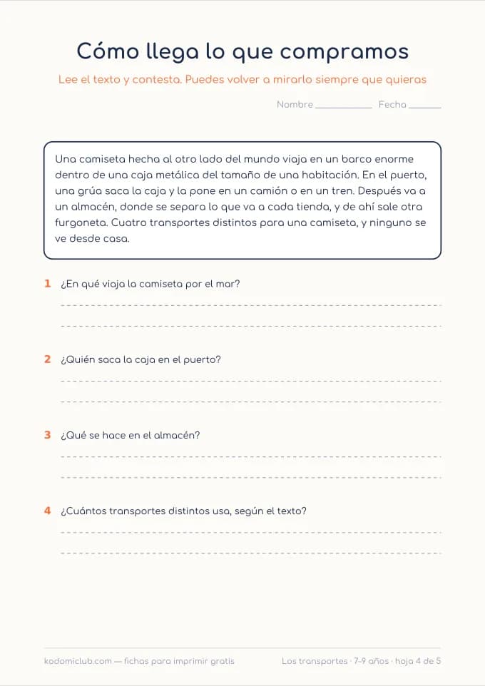 Leer sobre los transportes, hoja 4