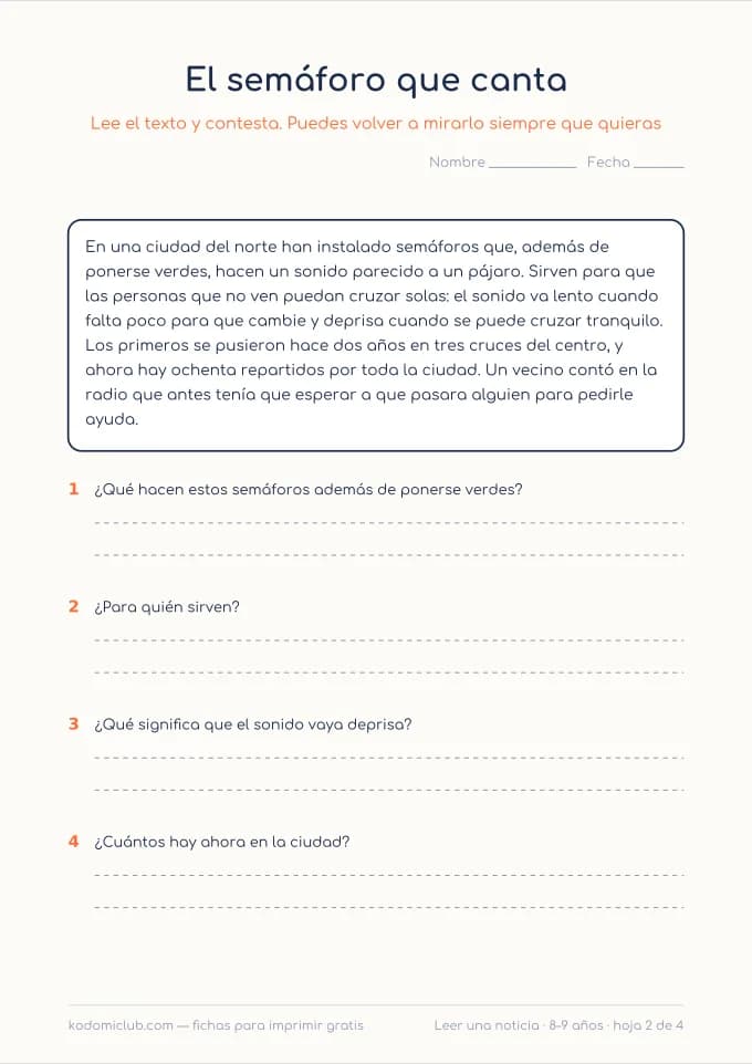 Comprensión: una noticia, hoja 2