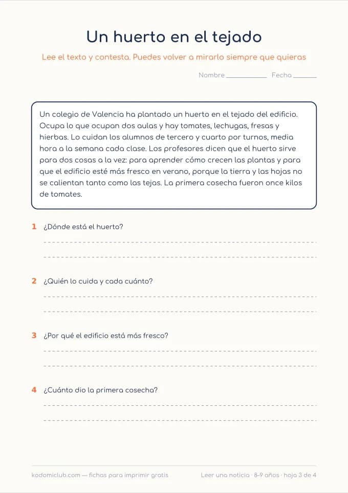 Comprensión: una noticia, hoja 3