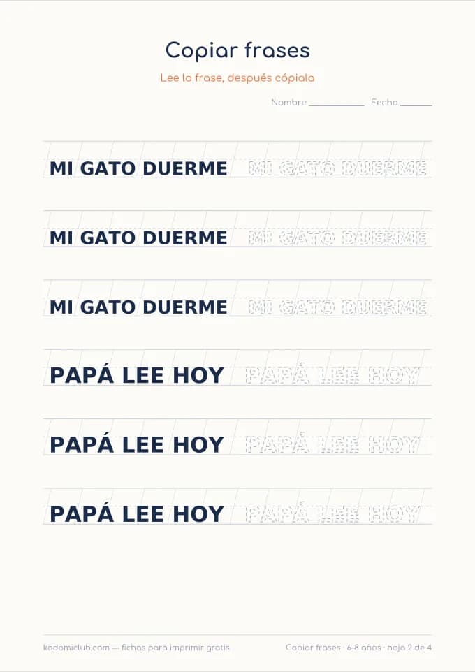 Copiar frases, hoja 2