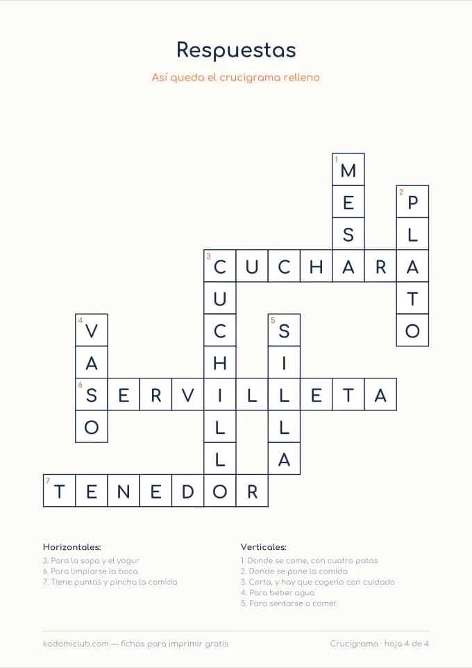 Crucigrama de la comida, hoja 4