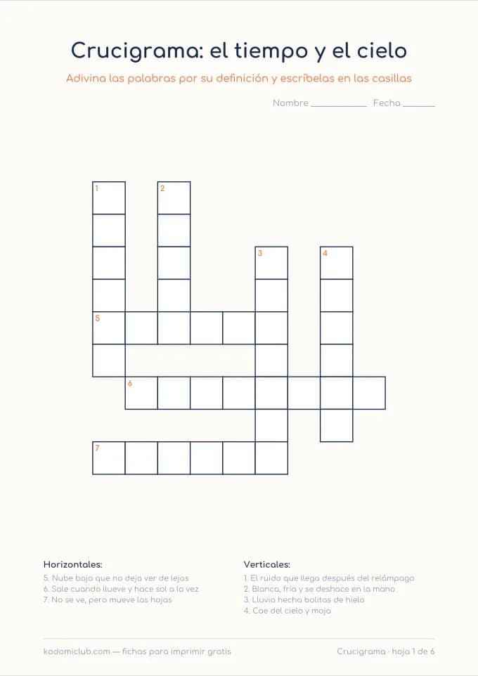 Crucigrama de la naturaleza. Ficha para imprimir, 7–9 años