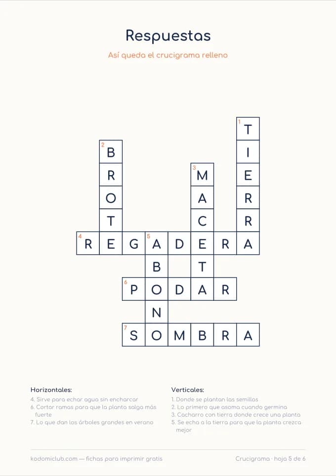Crucigrama de las plantas, hoja 5