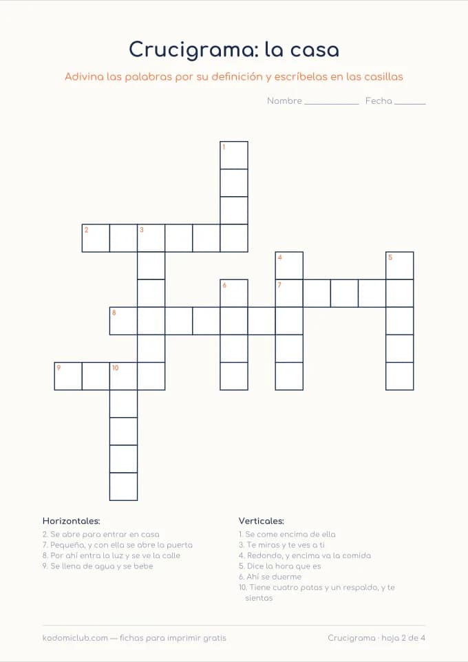 Crucigramas para niños, hoja 2