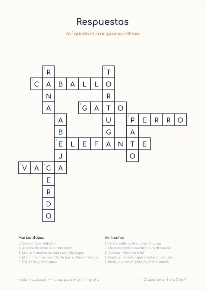 Crucigramas para niños, hoja 3