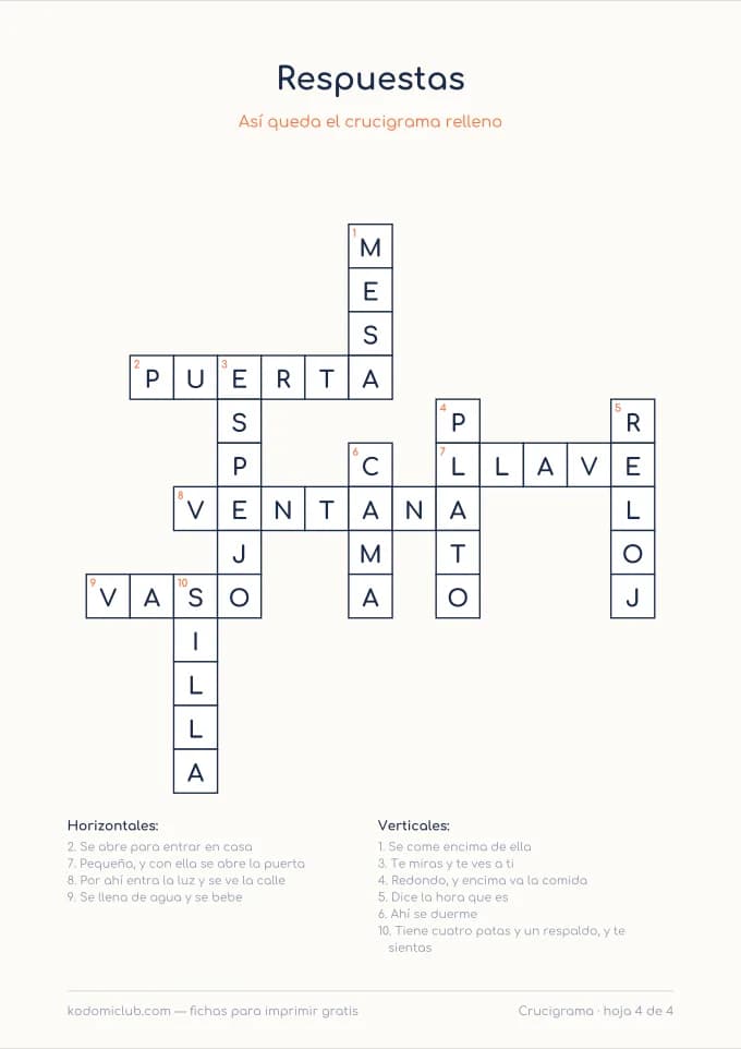 Crucigramas para niños, hoja 4