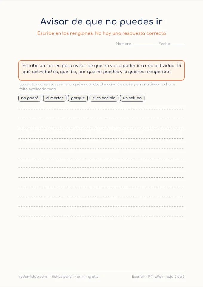 Escribir un correo, hoja 2