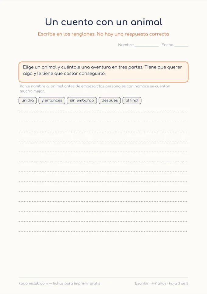 Escribir un cuento en tres partes, hoja 3