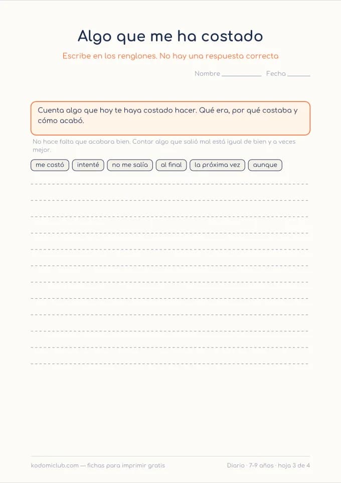 Escribir un diario, hoja 3