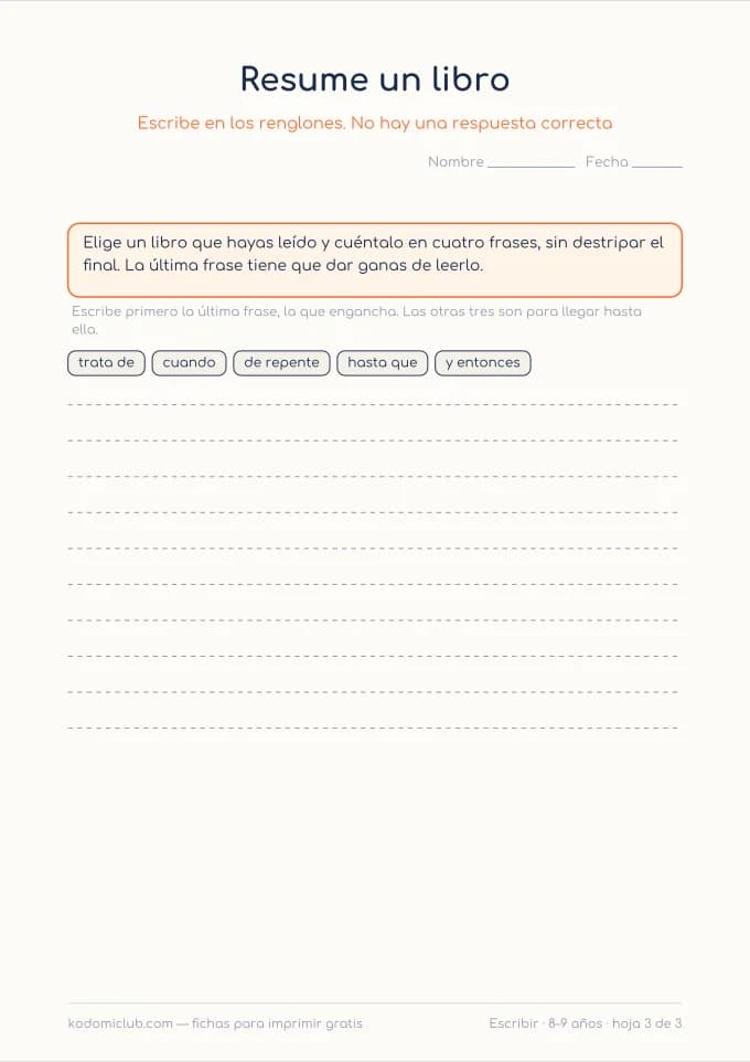 Escribir un resumen, hoja 3