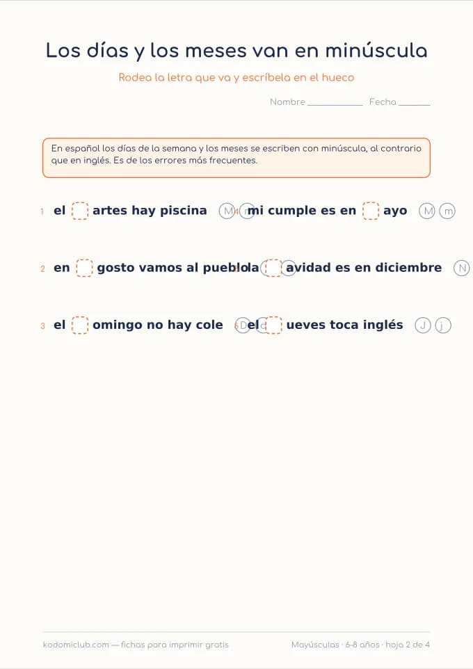 La mayúscula y el punto, hoja 2