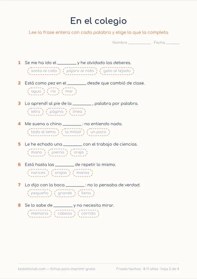 Las frases hechas, hoja 2